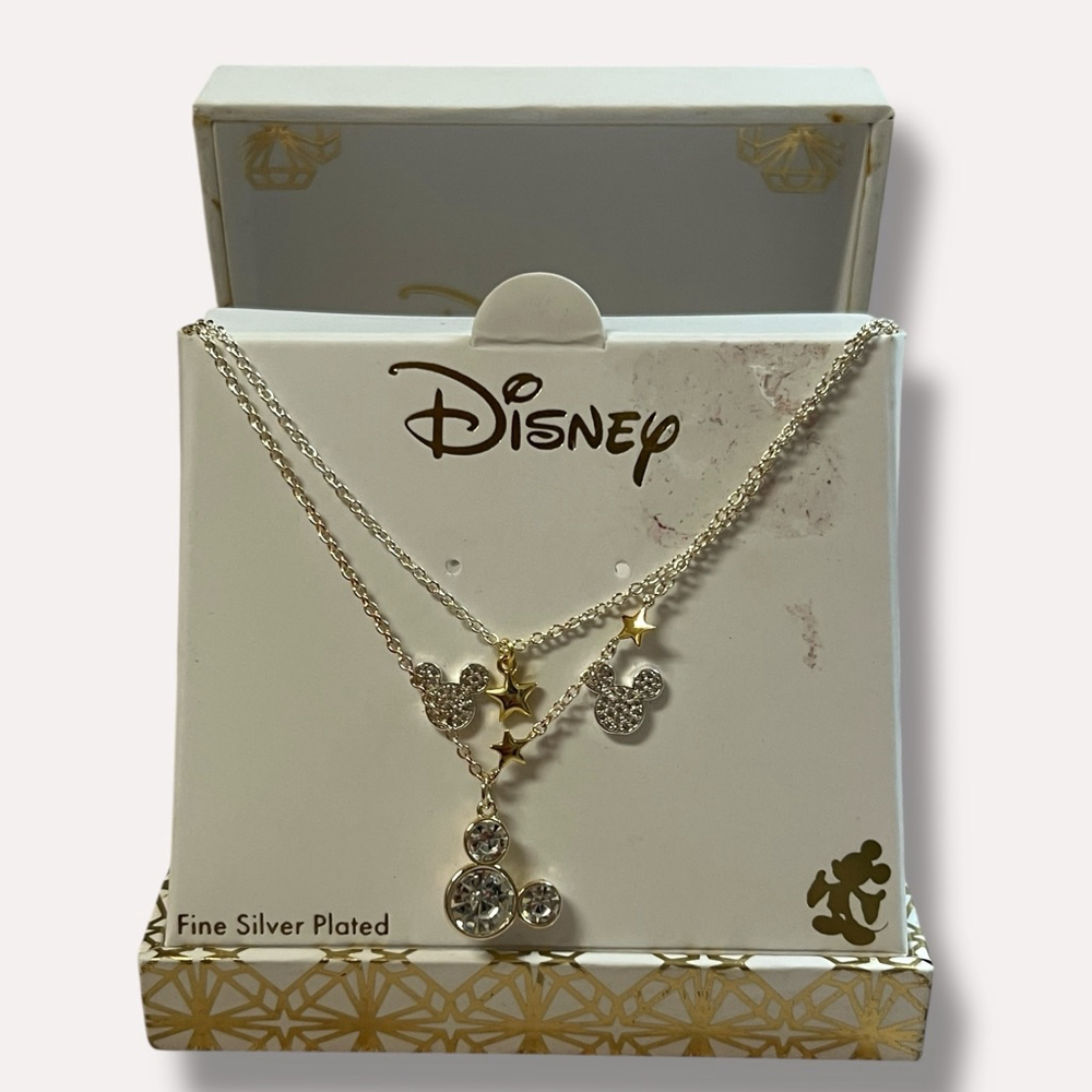 Disney Mickey Mouse Necklace & Earrings Set Fine Silver Plated Crystal Duo NWT - Picture 9 of 9